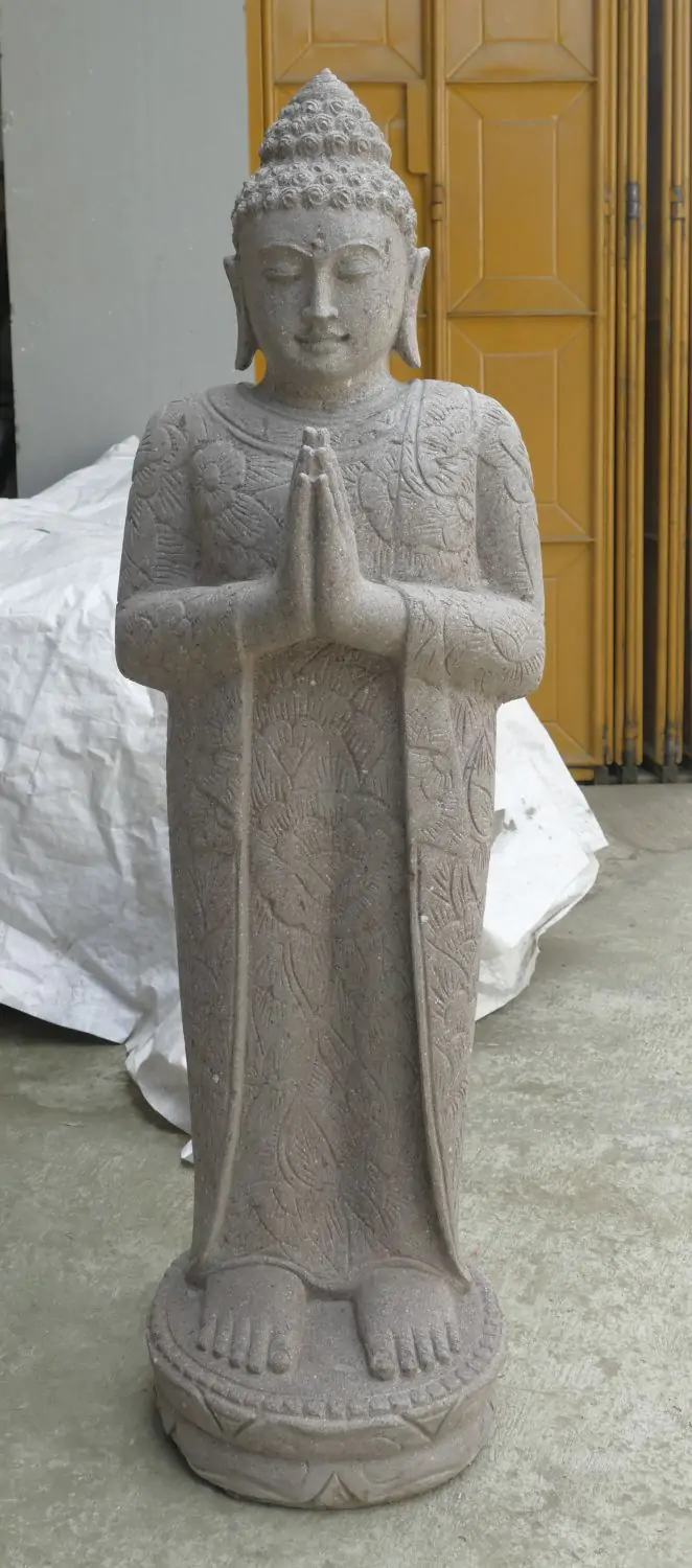  Product image 2 of the product “Standing Buddha with floral carving, Greeting position. 40 x 29 x 120cm. Natural stone (river stone), stonemasonry ”
